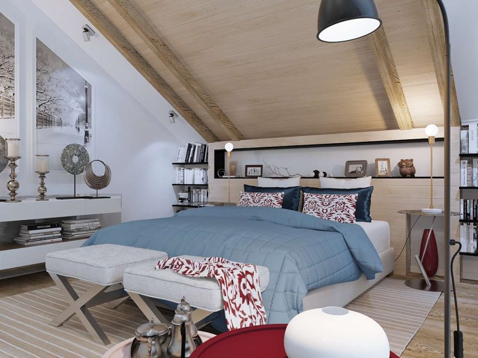 Спальня со скошенным потолком