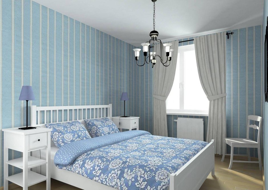 Спальня в светло голубых тонах