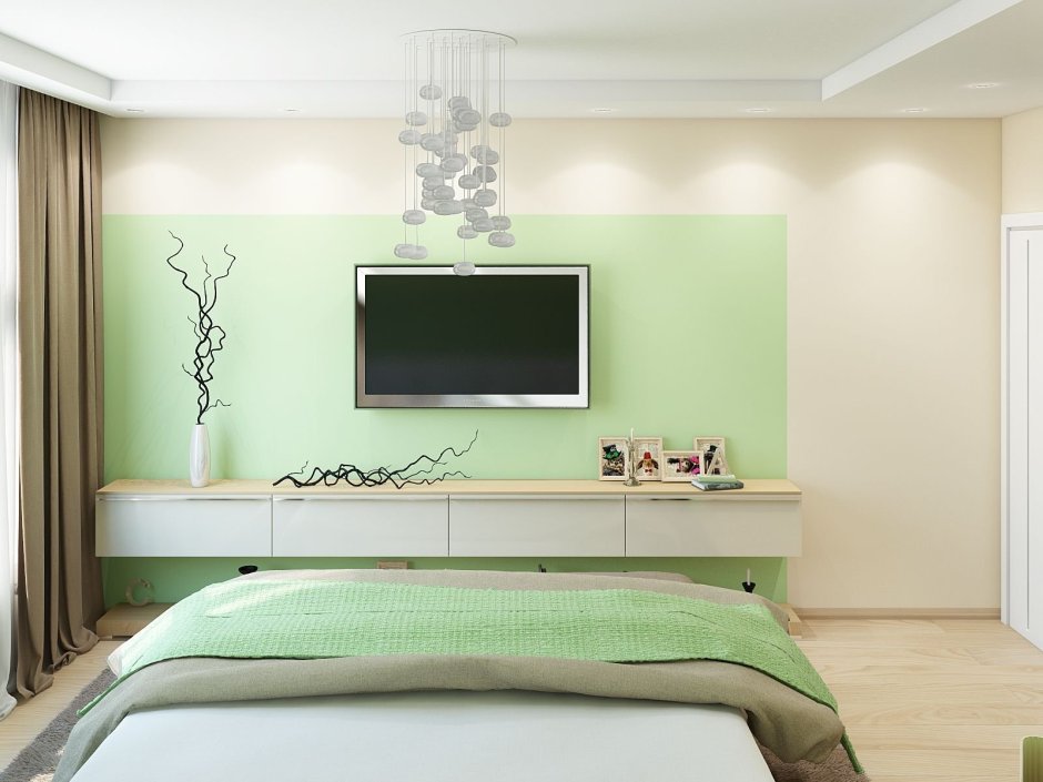 Спальня в зеленых тонах Скандинавский стиль