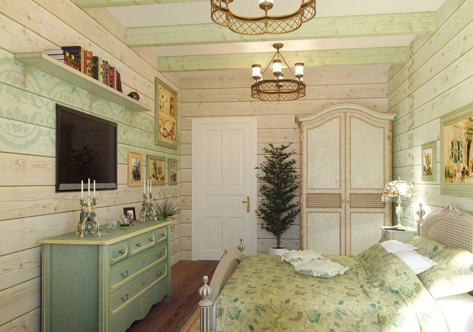 Спальня в брусовом доме в стиле Прованс