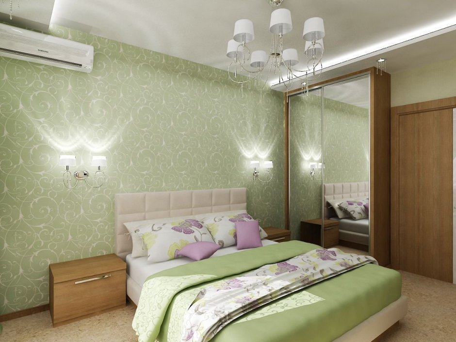 Спальня в зеленых тонах классика