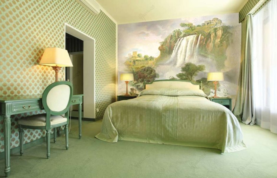Интерьер комнаты в зеленом цвете
