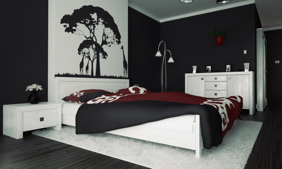 Спальня в черно Красном цвете