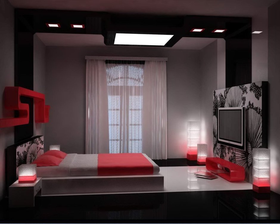 Спальня в красных и черных тонах 2022