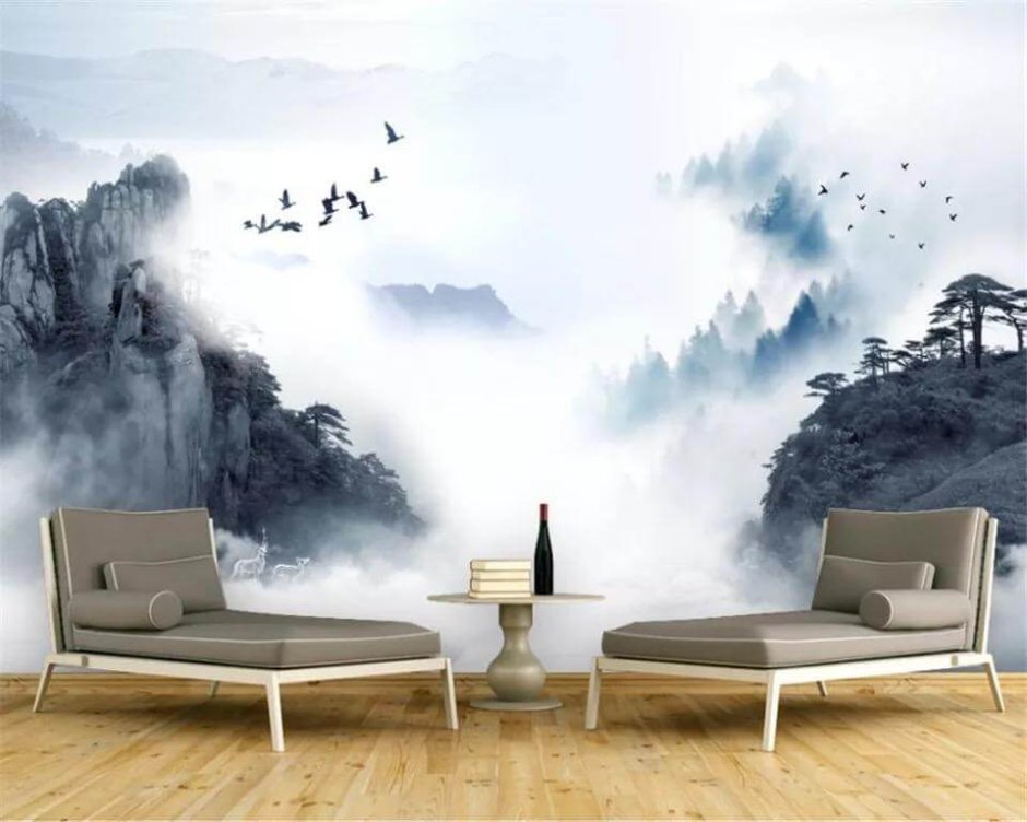 Фреска горы в тумане
