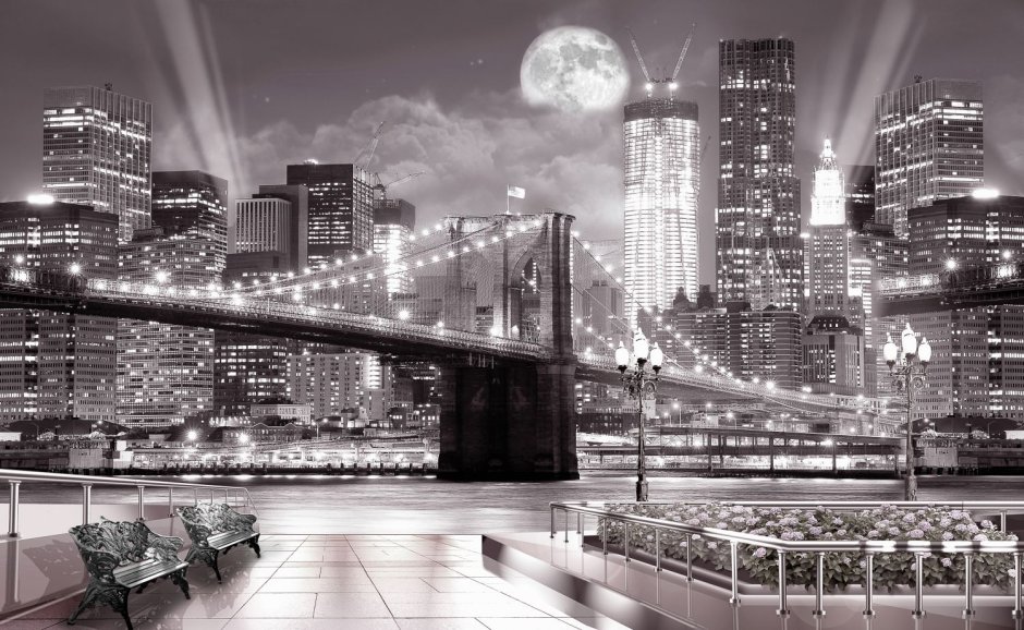 Фотообои Бруклинский мост черно белый