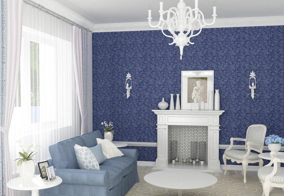 Бело синий интерьер