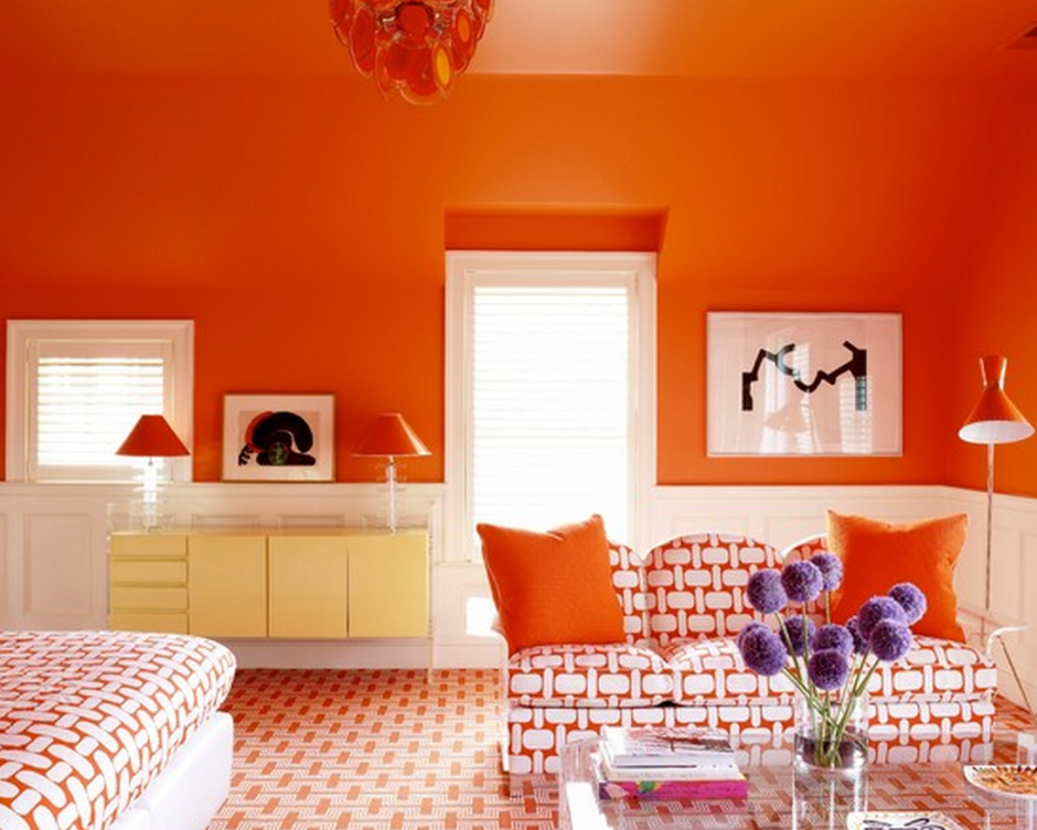 Оранжевые стены в интерьере