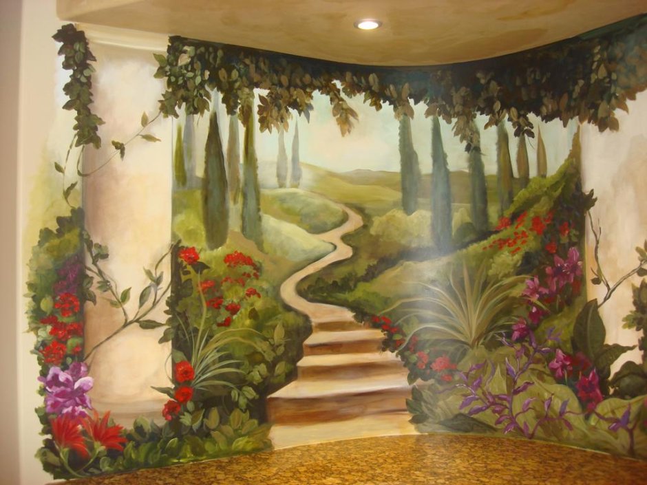 Декоративная роспись стен растениями