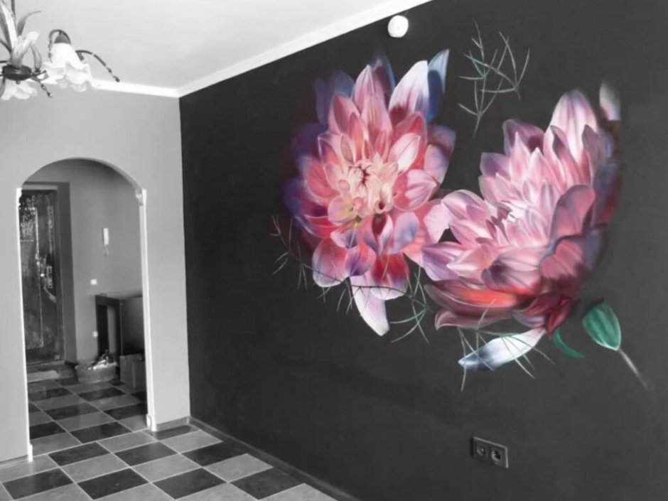 Художественная роспись стен цветы
