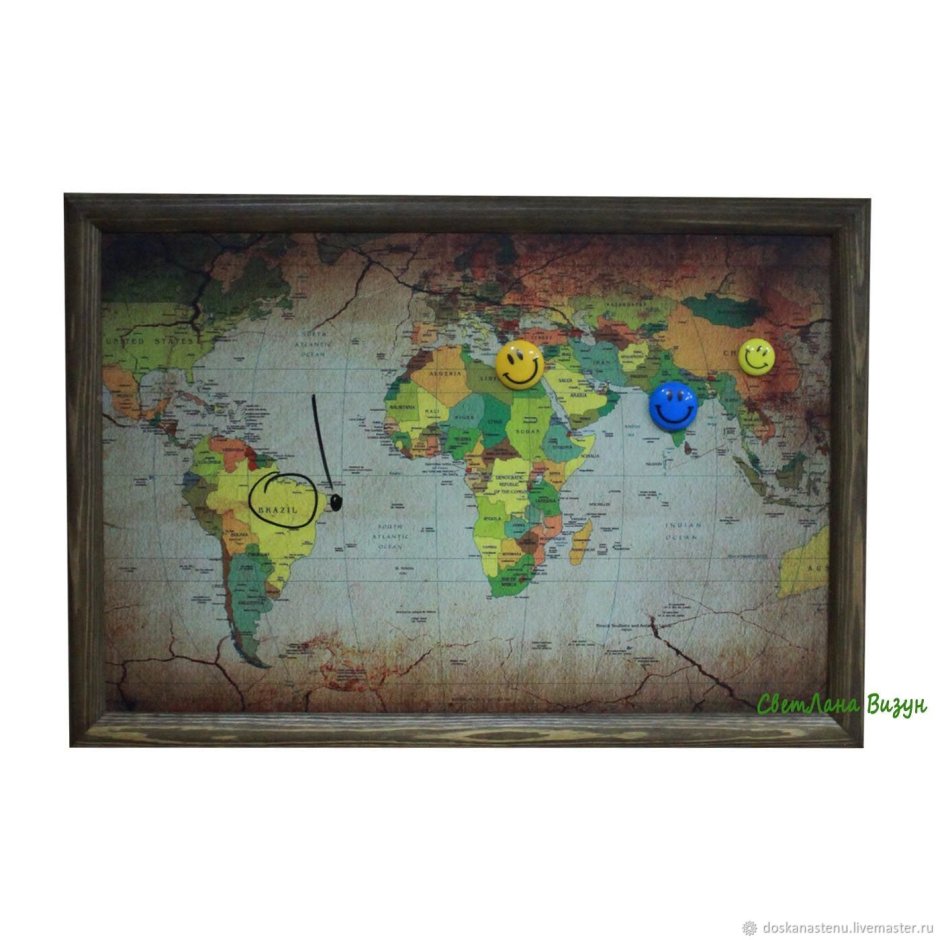 Магнитная доска с картой мира на стену