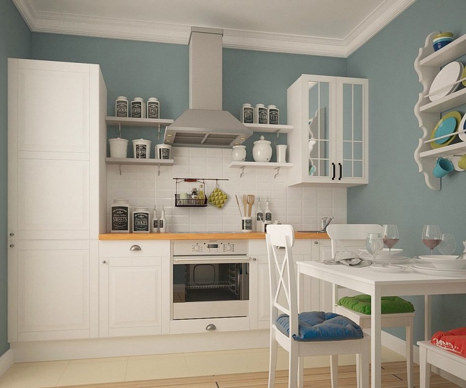 Серо голубые стены на кухне (72 фото)