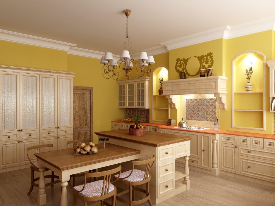 Декор кухни в желтом цвете
