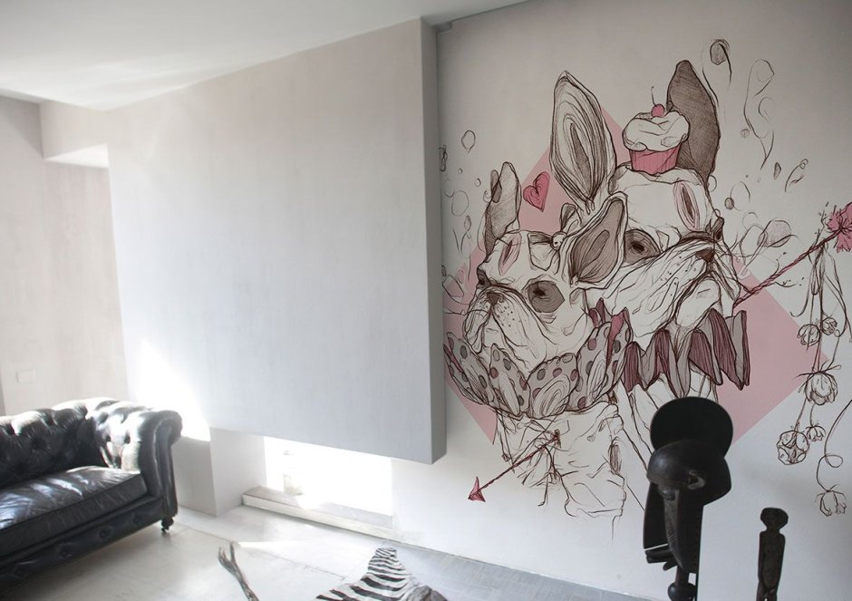 Современная роспись стен в интерьере обезьяна