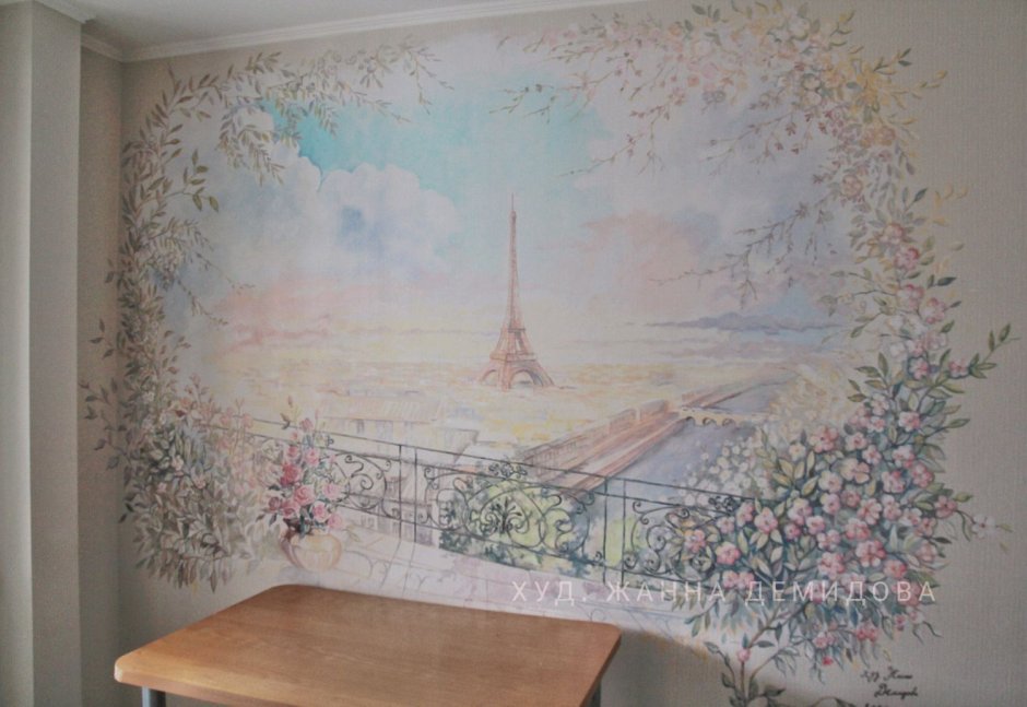 Красивый роспись стены на кухне