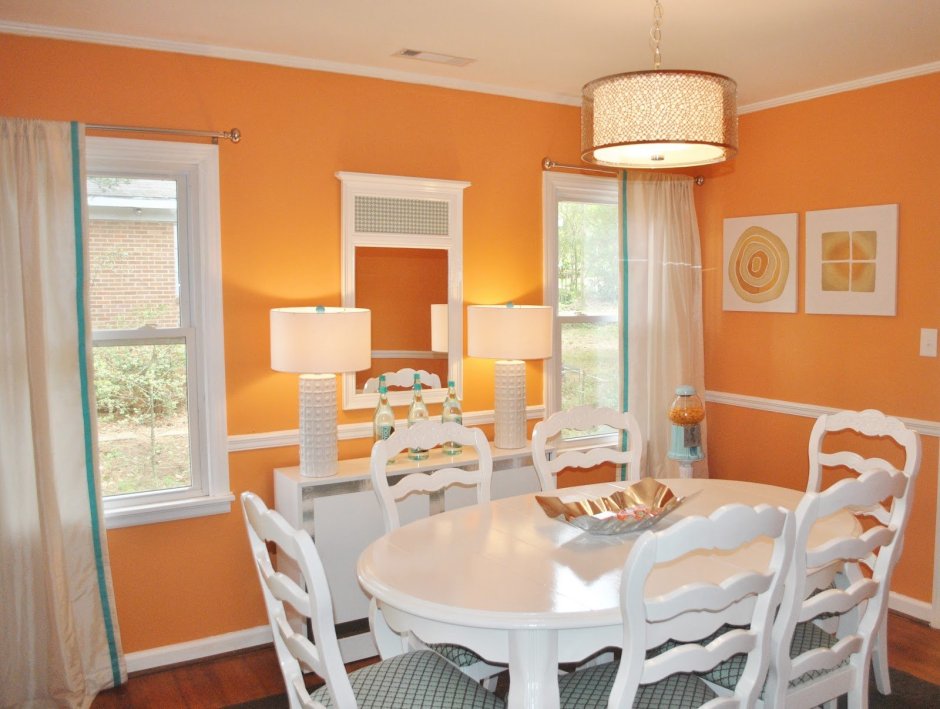 Сочетание оранжевого цвета с другими цветами в интерьере кухни