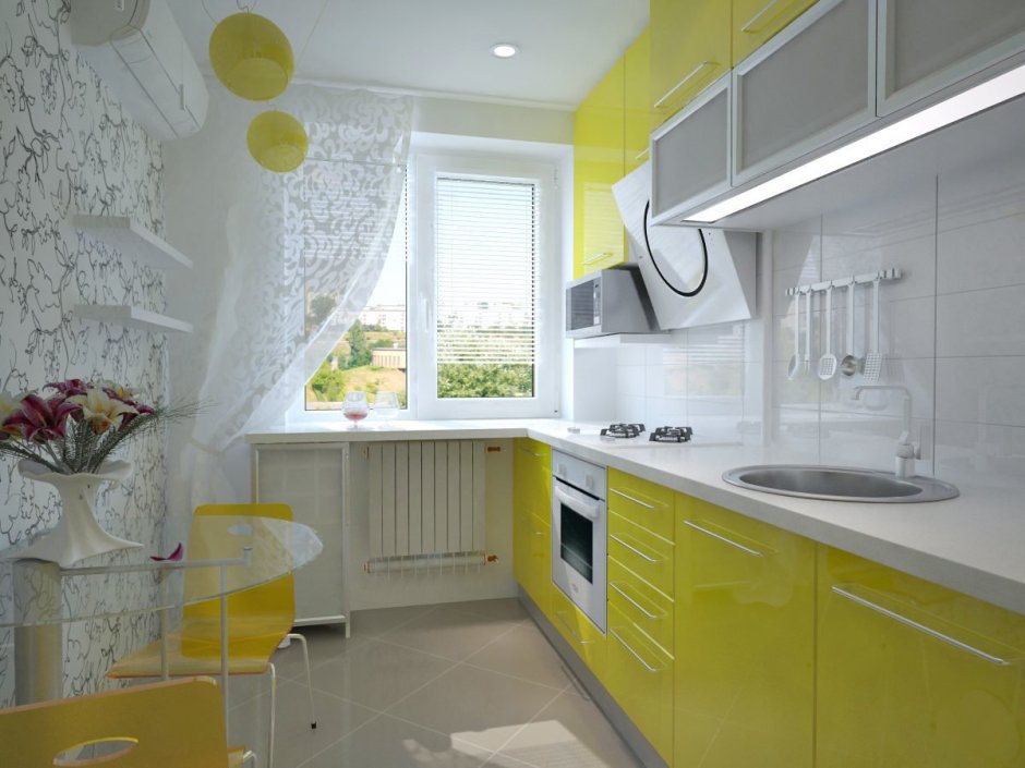 Отделанные кухни жёлтые в квартирах
