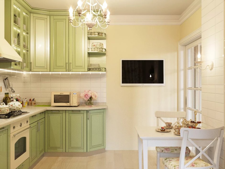 Оливковая краска для стен на кухне