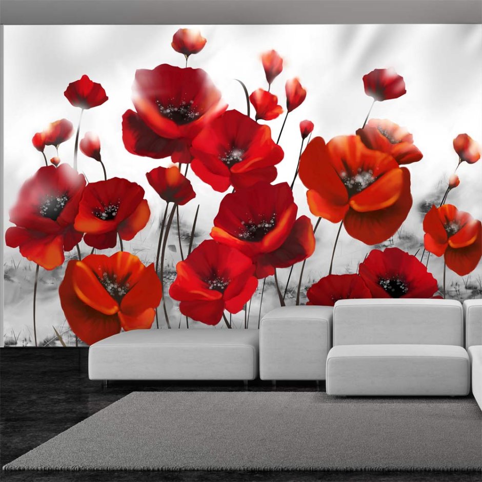 Красные цветы на стене