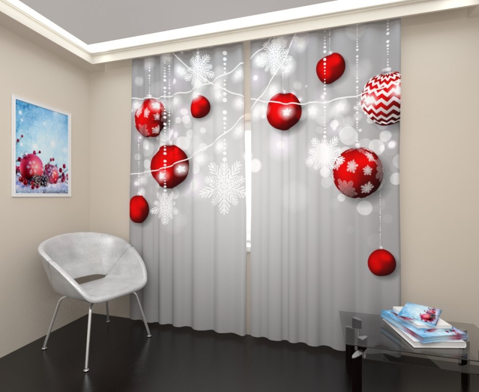 Фотошторы 3d новогодние с яркими шариками