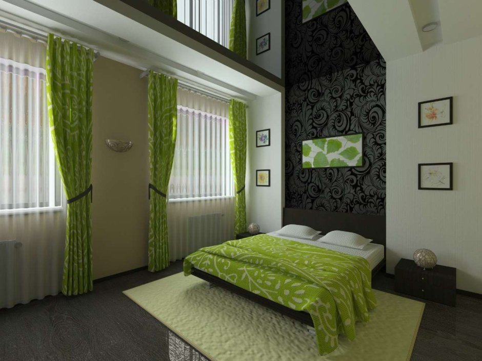 Зеленые занавески в спальню