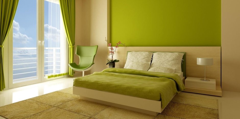 Спальня в оливковом цвете