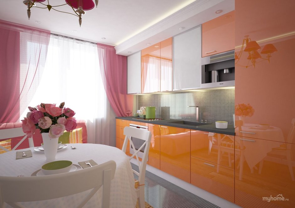 Сочетание персикового цвета на кухне
