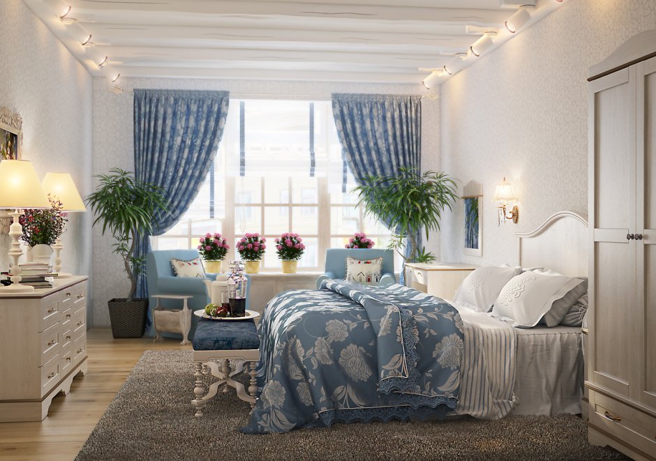 Спальня в стиле Прованс в голубых тонах