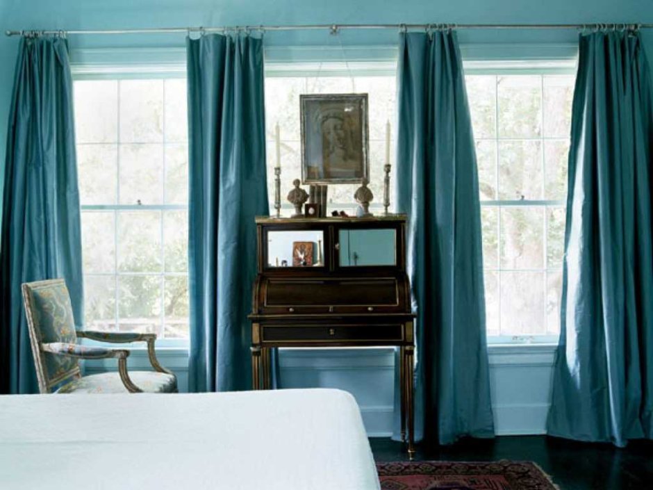 Портьеры в спальню изумрудно бирюзового цвета