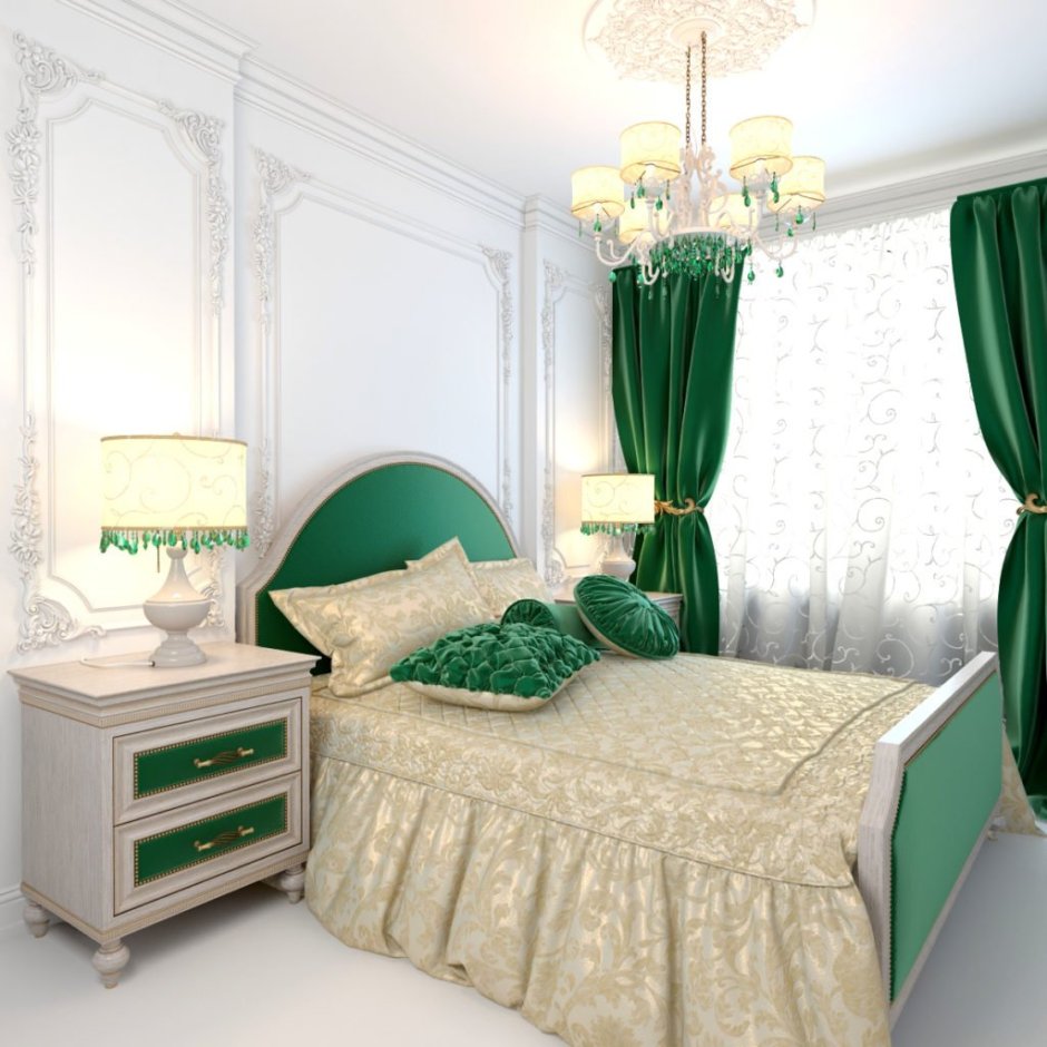 Зеленые занавески в спальню