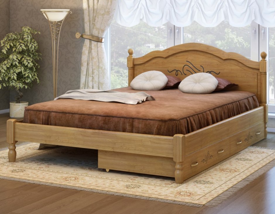 Деревянная кровать с балясинами