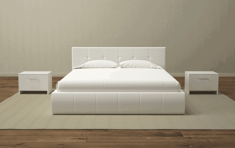 Кровать с деревянным изголовьем современная