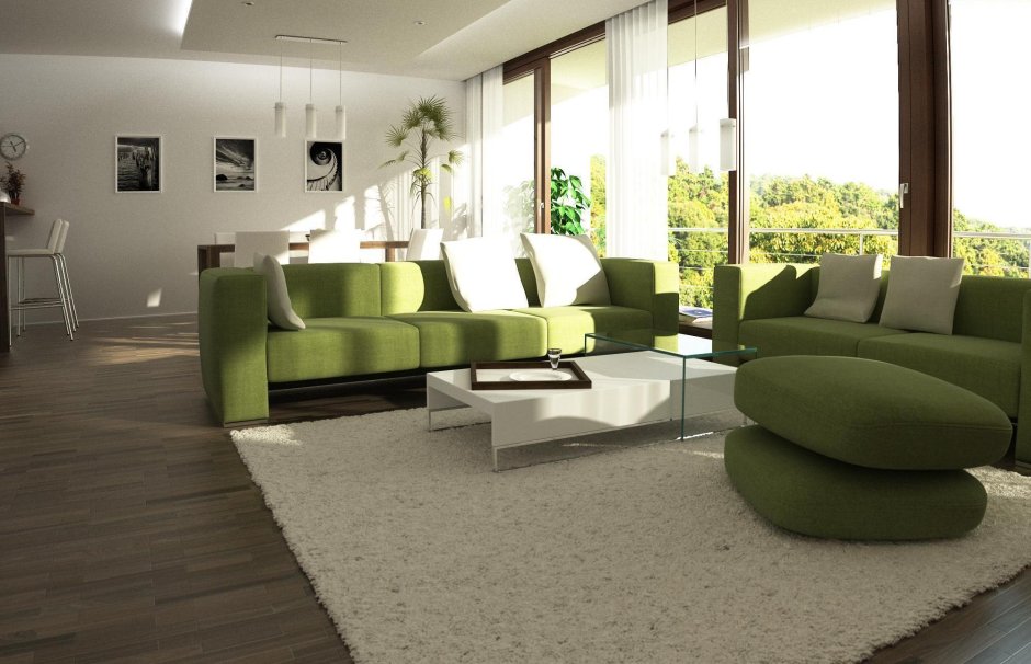 Гостинные с зеленым диваном