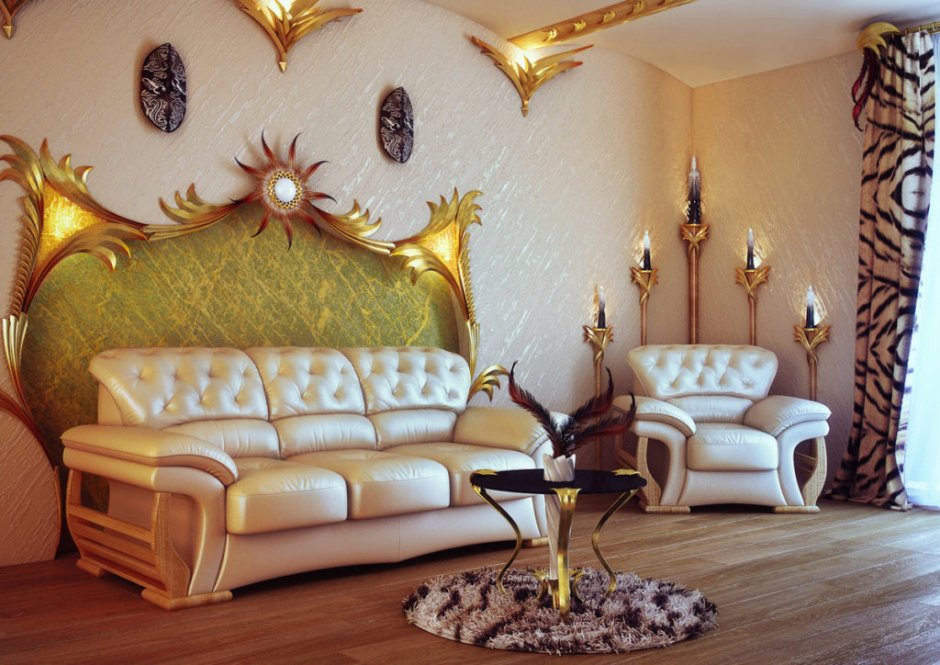 Золотой диван в интерьере