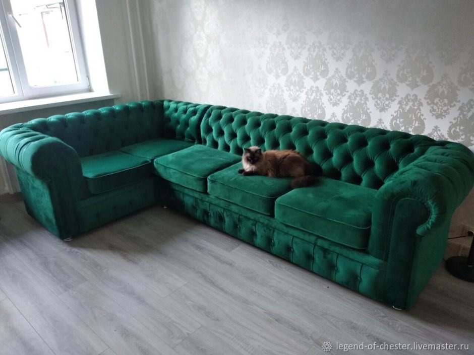 Изумрудный Честер угловой диван