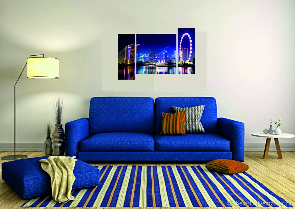 Цветные диваны в интерьере гостиной