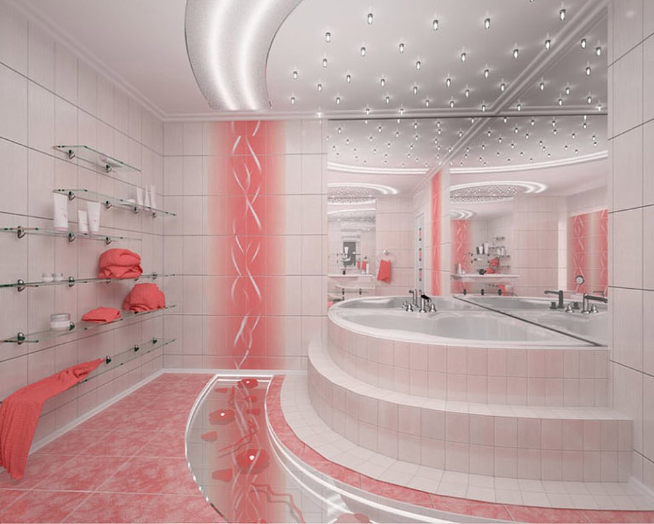 Красивая розовая ванная комната