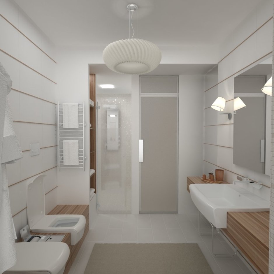 Интерьер ванной комнаты в трехкомнатной квартире