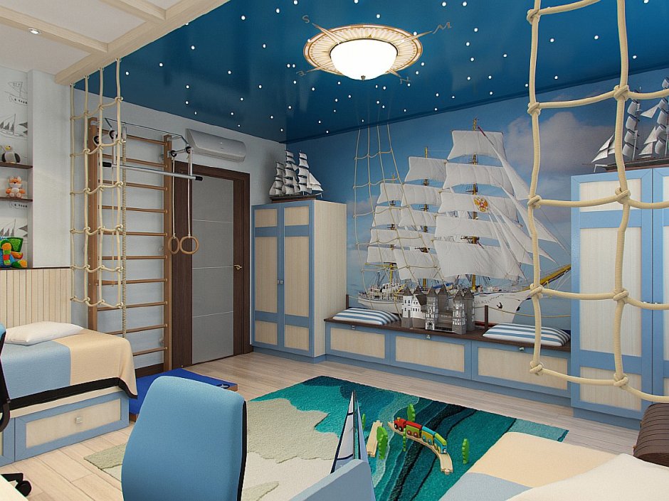 Комната для подростка мальчика в морском стиле
