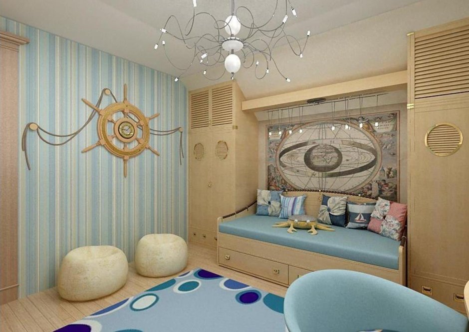 Интерьер комнаты в морском стиле