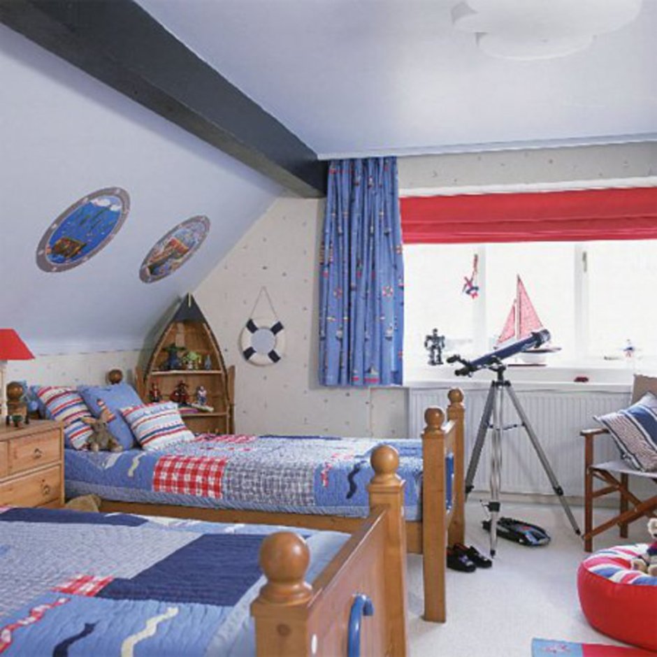 Комната для мальчиков в морском стиле мебель икеа