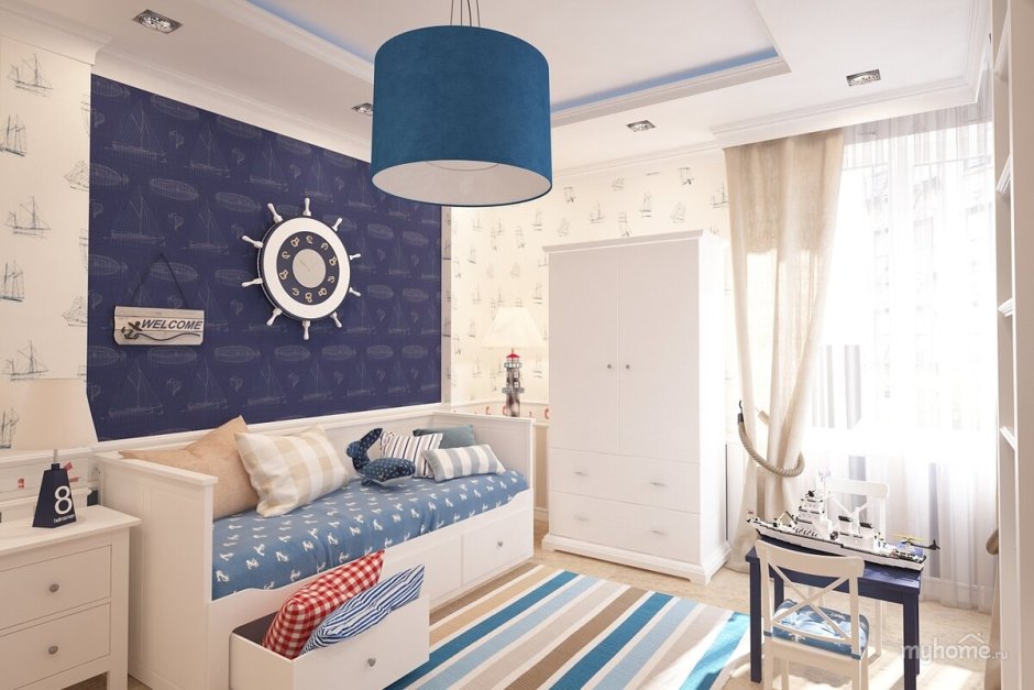 Комната в морском стиле для подростка на мансарде