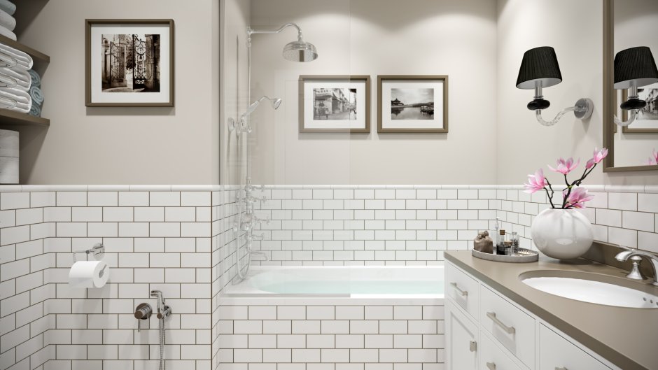 Плитка в ванную комнату кирпичики американская классика цвета лен