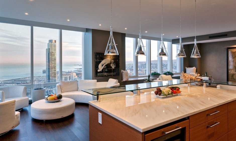 Красивые кухни с панорамным окном