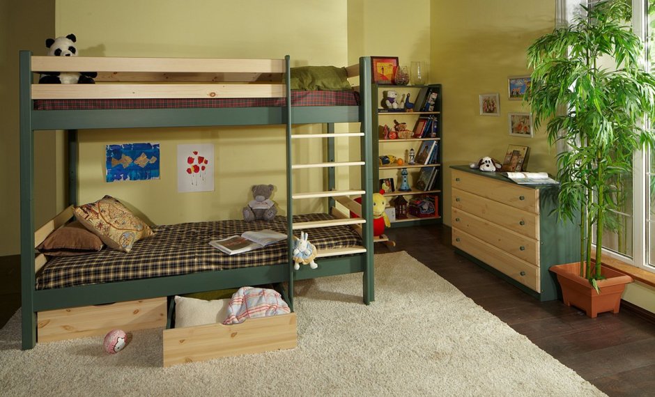 Планировка детской с двухъярусной кроватью