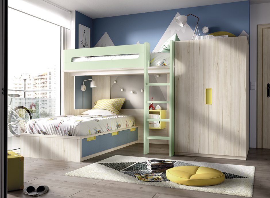 Функциональная детская комната с двухъярусной кроватью