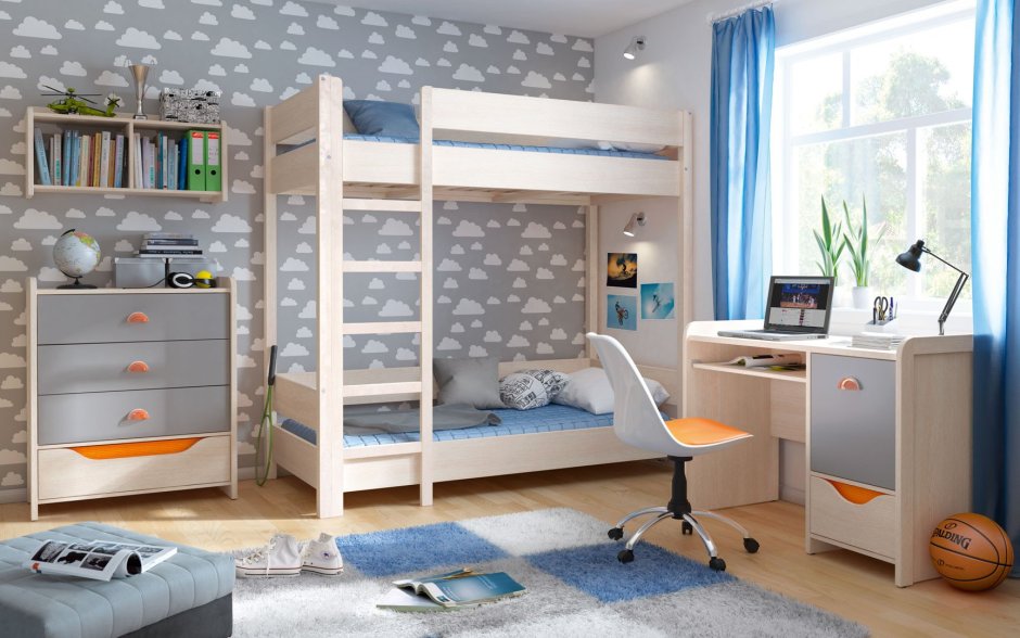 Дизайн детской комнаты с двухъярусной кроватью (81 фото)