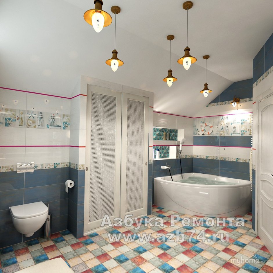 Ванная комната с душевой в средиземноморском стиле