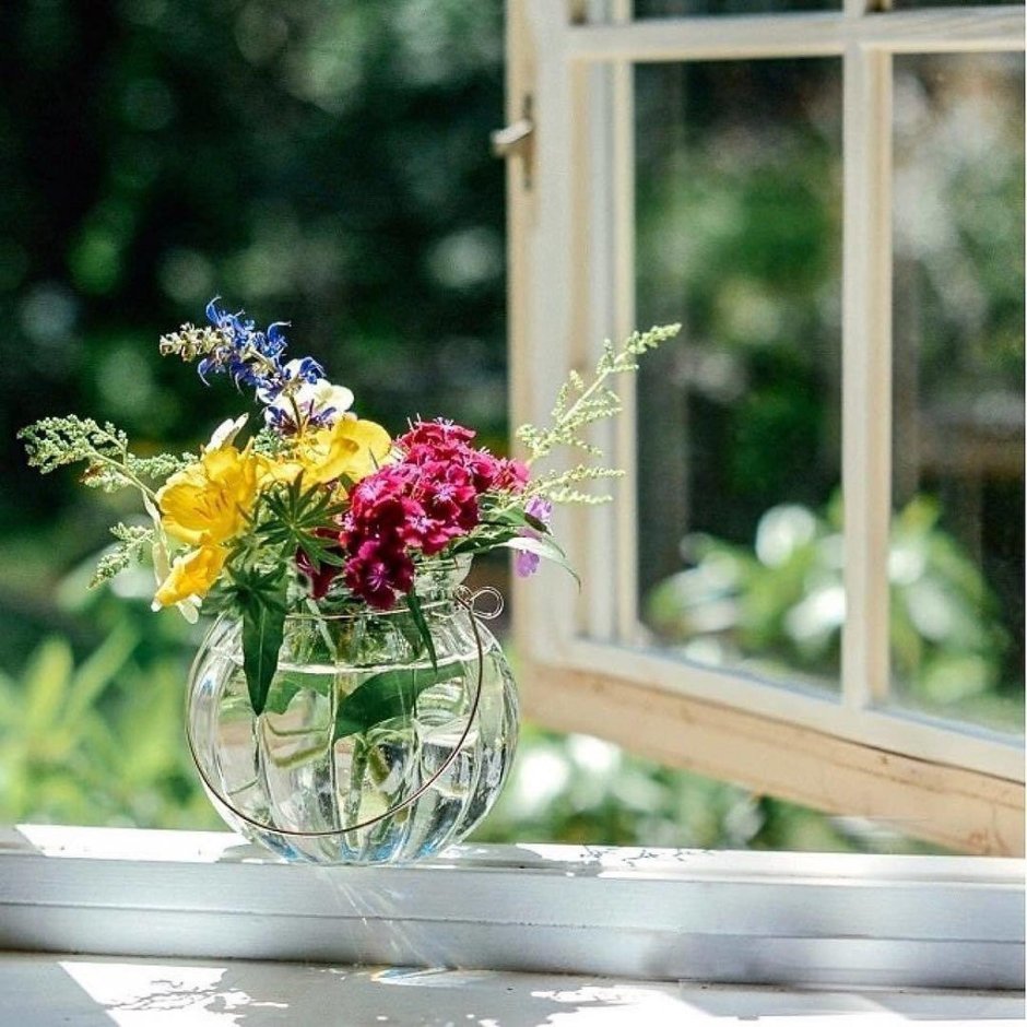Окно с цветами на подоконнике