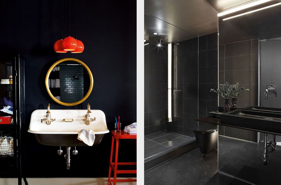 Черная мебель в ванной комнате стильный интерьер